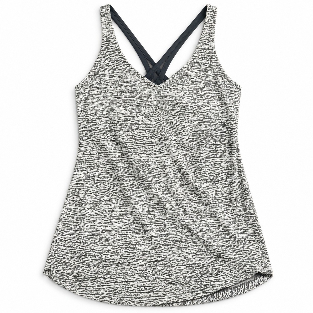 Lululemon No Limits Tank Top Womens Size 8 Built In Bra White Black Yoga Print